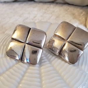 925 Sterling Silver Pierced Earrings,  Square Vintage